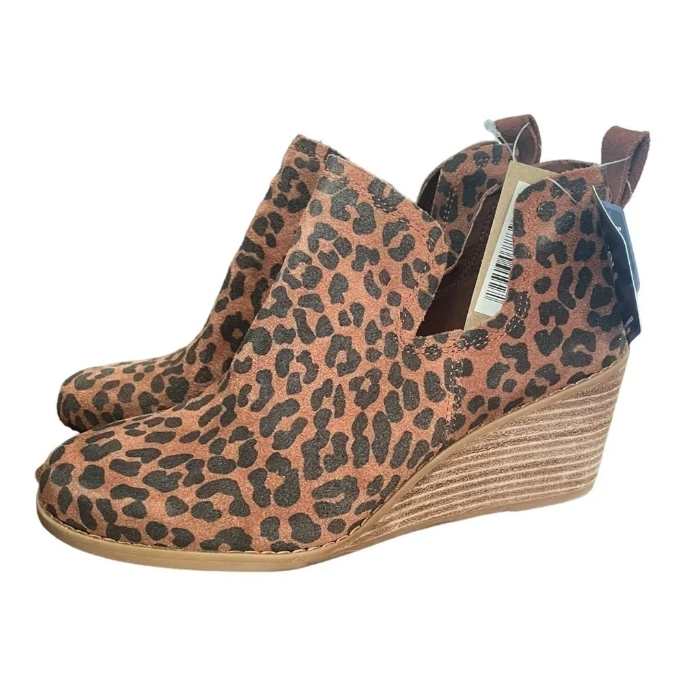 Toms Kallie Wedge 6 Brown Bootie Leopard‎ Suede Shoes